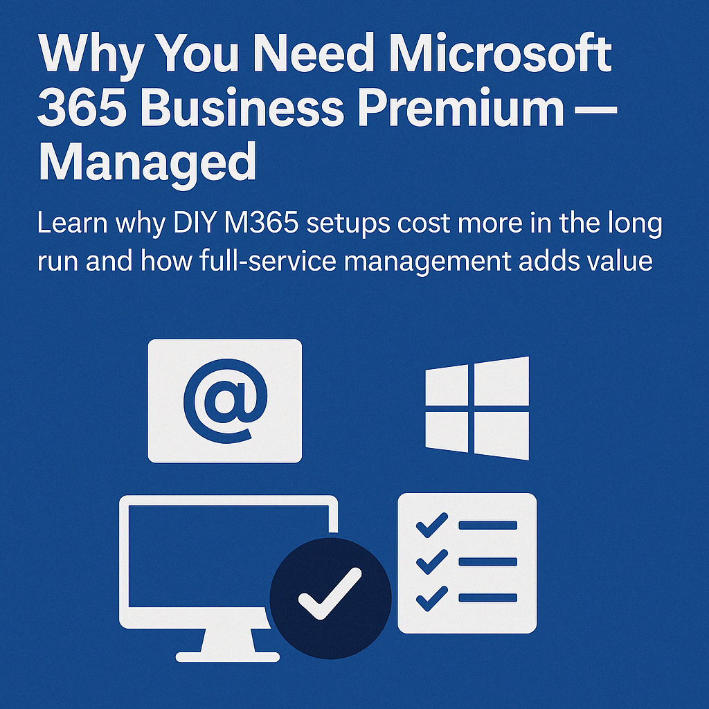 Graphic illustrating the benefits of managed Microsoft 365 Business Premium